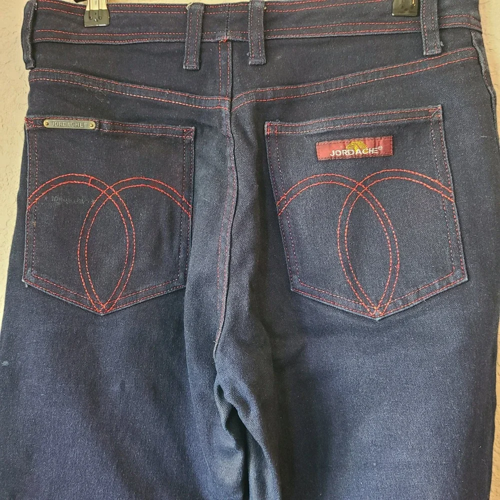 Vintage Jordache Womens 29 Dark Wash Glitter Red Stitch Jeans Denim Pants Dark‎